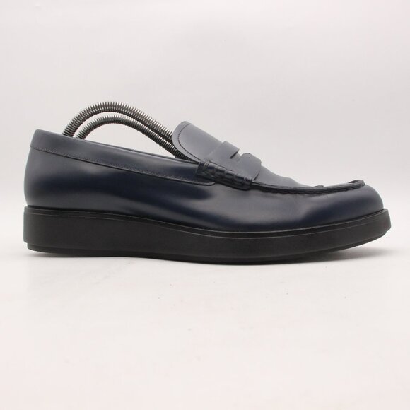 Prada Blue Navy Leather Penny Loafers Men's size 9 Slip On Shoes